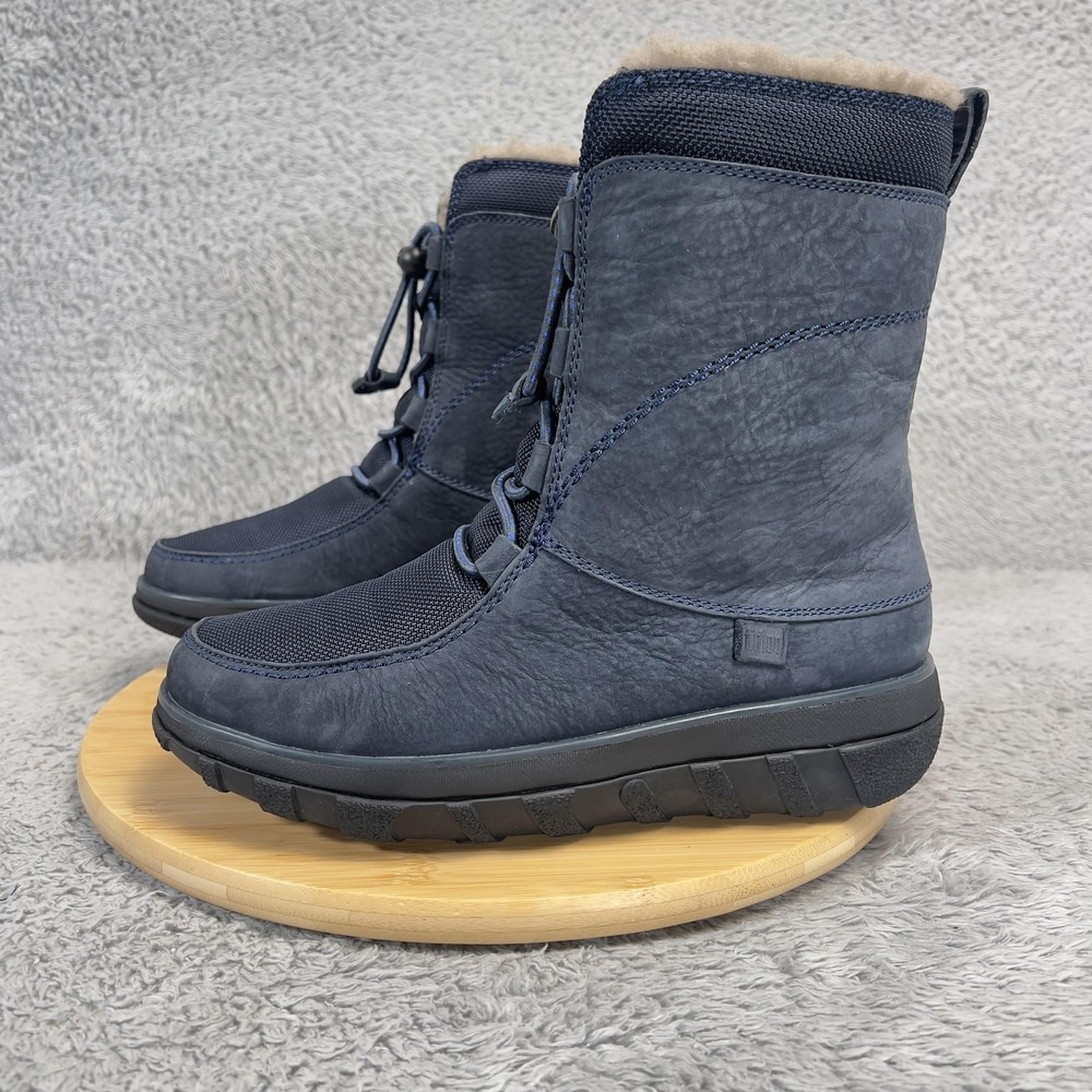 FitFlop Snow Boots Womens Size 9 Blue Lace Up Faux Fur 631-097 MicroWobbleboard
